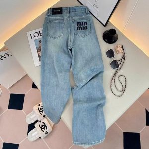 Blue Women Jeans Streetwear Vintage Fashion High Waisted Wide Leg Jean Female Trouser Letter Hip Hop Baggy Denim Pants Women's Jeans S--2XL