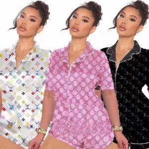 2025wholesale Summer girls sleepwear two piece pama set satin silk designers print pyjamas short pamas for women