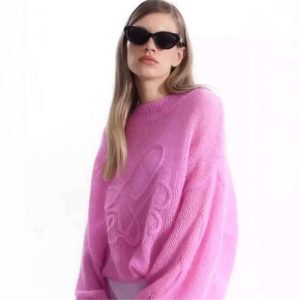 Autumn Winter Lazy Mardi Hefxessdr Wool Sweater Coat Women Knit Pullover Embroidery Tops Long Sleeve Harajuku Aesthetic Pink Knitwear Jumpers