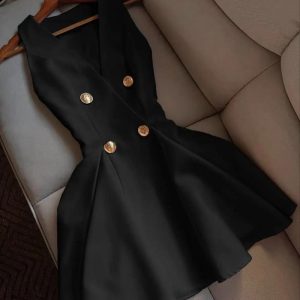 Casual Dresses Women Elegant Sexy Deep V-neck Luxury Slim Dress Black White Button Mini Short Satin Evening Summer Pleated Skirt