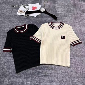 Women's o-neck short sleeve thread knitted letter embroidery sweater tees SML