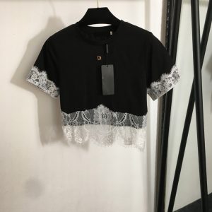2025 Designers Women's Shirt Letter Shirt Casual Tops crop top blouse Luxurys New logo hardware decoration lace splicing short sleeved T-shirt white pink black SMLXL