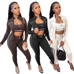 Designer Tracksuit Casual Sports Yoga Three Piece Set Women Sleeveless Tank Top Long Sleeve Jacket Slim Trousers Track Suit Outfits
