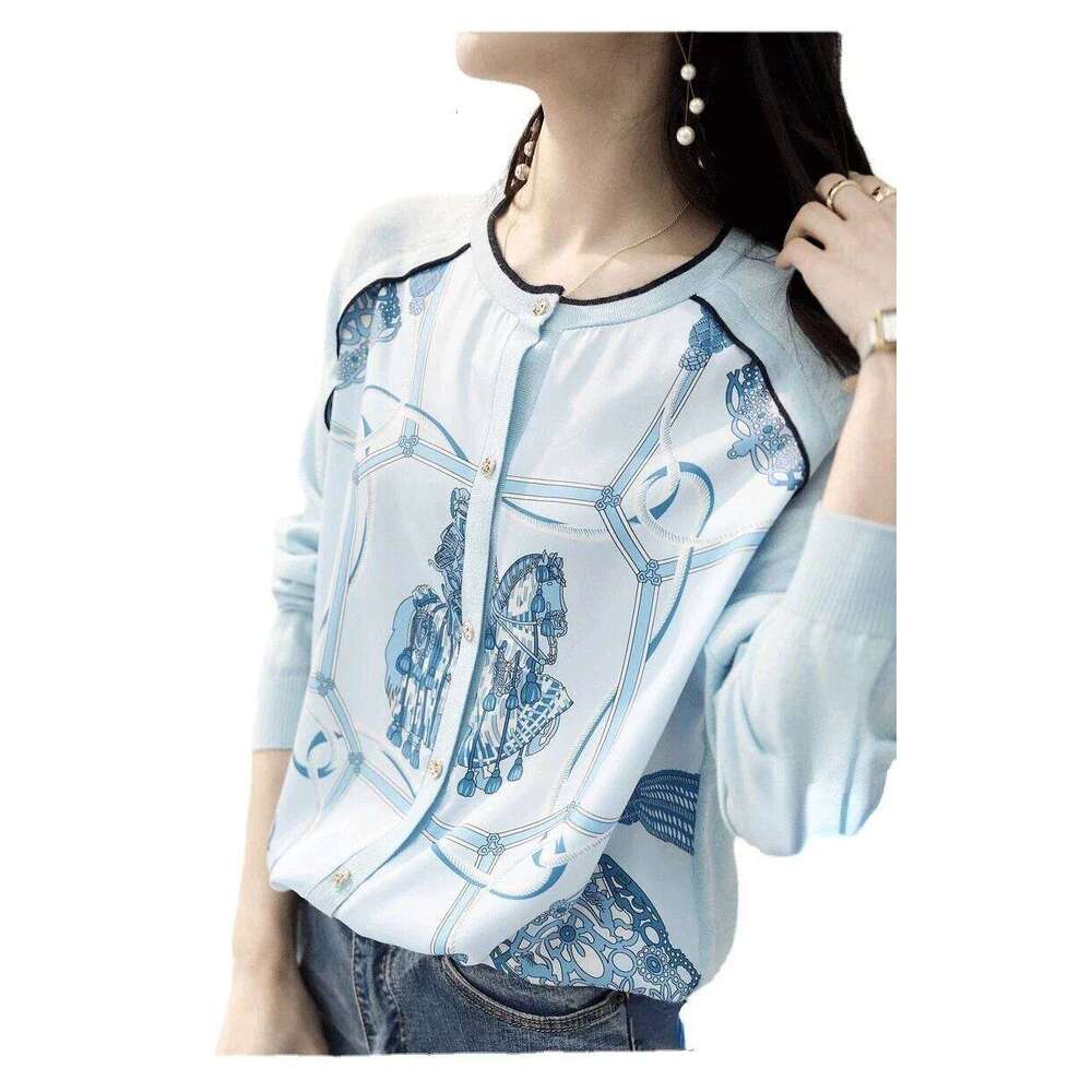 New Casual Soft Knit bottoming shirts Sweater cardigans sweater Tees Basic shirts knitted Tops Spring Print Cardigans Lady's Air-Condition Tops