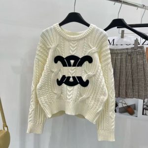 European autumn and winter new classic plaid color collision round neck long sleeve old flower light luxury fashion knitted cardigan sweater female
