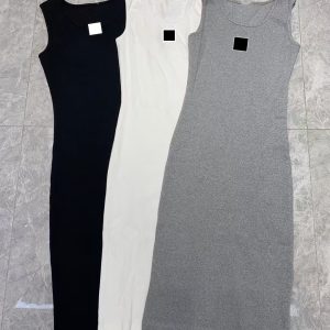 Designer women's casual maxi dresses embroidery long skirts Sleeveless maxi dress with side slit slim fit vest long skirt tank top sexy