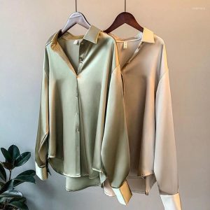 Women's Blouses Shirts Spring Women Satin Elegant Long Sleeve Vintage Silk Ladies Tops Workwear Fashion Blusas Button S- 3XLWomen's
