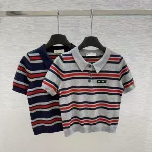 Designer fashion High-quality knitted top with hollowed-out 2025 autumn/winter new style shirt embroidered letter knitted short-sleeved top s-xl