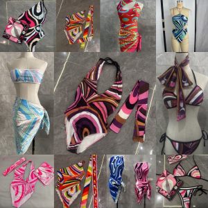 Colorful Bikini Swimwear swimsuits designer womens Headband Sarong Sexy Hollow Scarf Skirt V Neck Beachwear maillot de bain Beach Holiday 1 piece Bathing Suits dh24