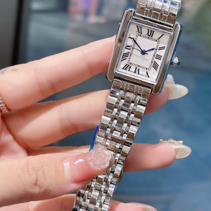 Designer Luxury fashion women TANK watches stainless steel square style watch lady quartz movement stainless steel strap casual womens wristwatches #22