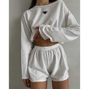 Women's Sleepwear designer Long Sleeve Pajama Sets for Women 2024 Spring Sleepwear Set 2 Piece Cotton Loungewear Payjama Femme