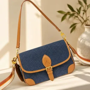 2026 New Embroidered Denim Cow Leather Trimmed Tote Bag Shoulder Bag down details 24.0 x 15.0 x 9.0 cm - AliExpress Women's Handbags