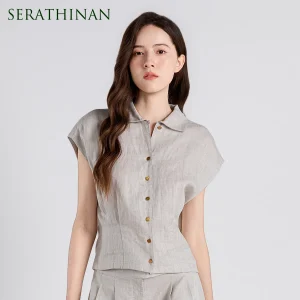 TY661035 Luxury Linen Lyocell Women's LP Shirt Pleated Waist Single Breasted Blouse Polo Collar Summer Shirts - AliExpress Shirts & Blouses