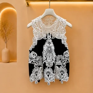 2026 Women Lace Sleeveless Blouse Floral Hollow Crochet Patchwork Round Neck Relaxed Loose Fit Soft Lining - AliExpress Shirts & Blouses