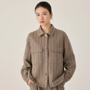 KL7523334 Elegant Wool Blend Women's Pinstripe Jacket Button Front Oversized Blouse Style Casual Luxury Outerwear - AliExpress Shirts & Blouses