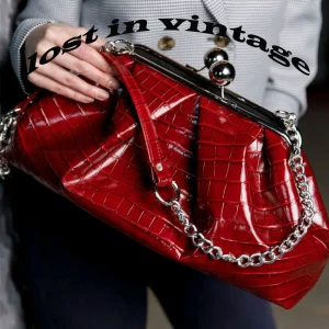 Lost in Vintage 40x25x15cm Border Leather Big Ball Kiss Lock Red Crocodile Sapphire Bag Dark Red Purse Large Clutch - AliExpress Women's Handbags