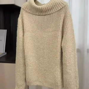 Elegant women's knitted silk-wool loose high-neck sweater - AliExpress Sweaters&Jumpers
