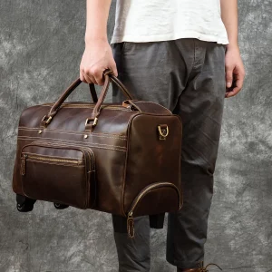 Newsbirds Genuine leather hand laugage travel bag with wheels men women travel bag rolling duffle bags with rollers handbags - AliExpress Travel Bags
