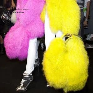 Luxury Real Mongolia Lamb Fur Handbag Soft Plush Genuine Leather Shoulder Boston Bag Women's Purse Hobo Style Fluffy Fuzzy Furry - AliExpress Travel Bags