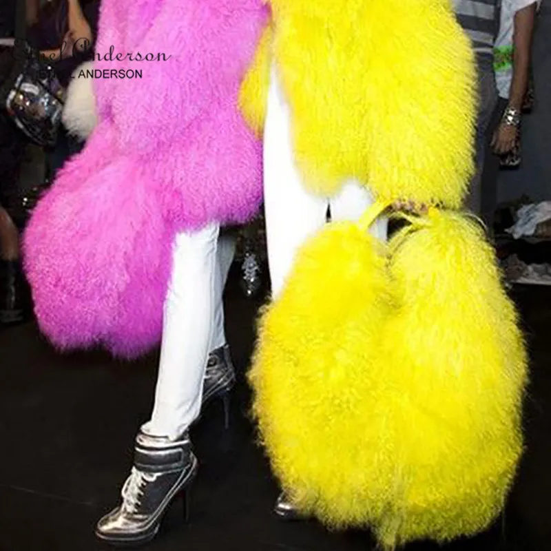 Luxury Real Mongolia Lamb Fur Handbag Soft Plush Genuine Leather Shoulder Boston Bag Women's Purse Hobo Style Fluffy Fuzzy Furry - AliExpress Travel Bags