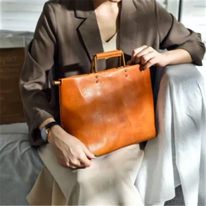 Retro handmade natural genuine leather handbags with metal handles simple personality handbags cowhide shoulder messenger bag - AliExpress Women's Handbags