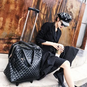 Super popular trolley suitcase on wheels PU carry on light travel luggage trolley bag business women men 18 inch valise - AliExpress Luggage