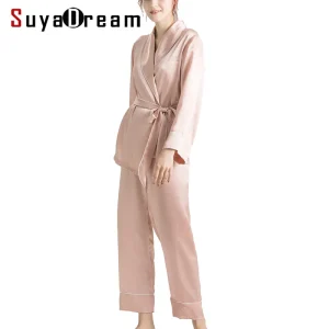 SuyaDream Women Silk Pajama Sets 100%REAL SILK SATIN Robes and Pants 2022 New Spring Sleepwear Pink - AliExpress Women's Sleep & Lounge