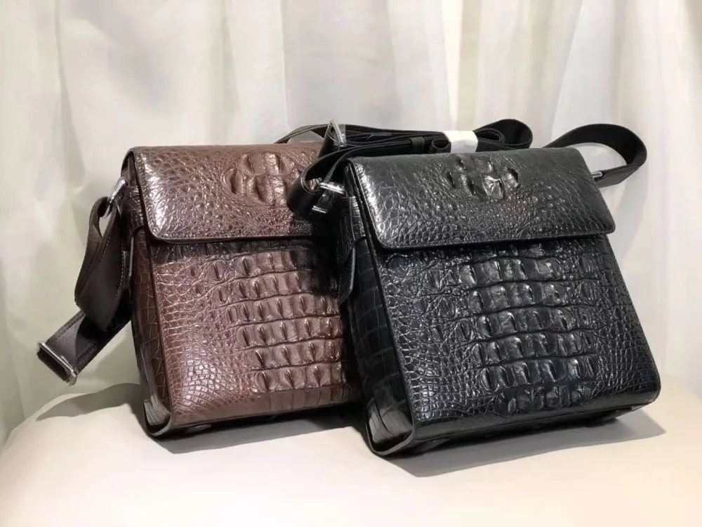 New production 100% Genuine real crocodile skin men shoulder bag cross body small bag with cow skin lining black and brown color - AliExpress Women's Handbags