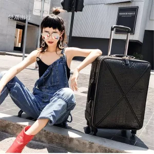 100% Crocodile PU leather fashion rolling luggage trolley case women men spinner wheels travel fashion suitcase 16/20/24 inch - AliExpress Luggage