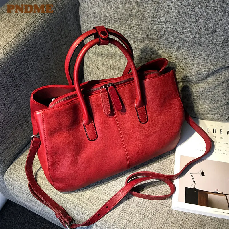 PNDME Fashion Luxury Genuine Leather Women's Large-Capacity Multi-Compartment Handbag Casual Real Cowhide Commuter Shoulder Bag - AliExpress Women's Handbags