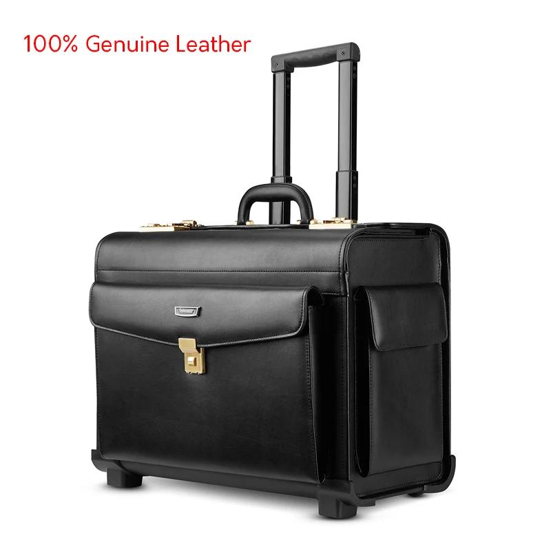 First layer cowhide flight attendant trolley suitcase 18-inch business suitcase men captain flight luggage bag cabin women bag - AliExpress Luggage