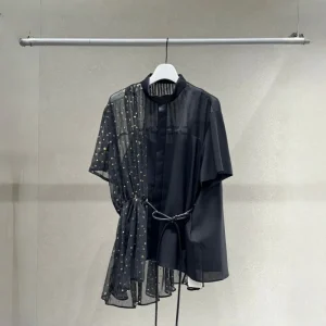 SACAI Japanese Style Polka Dot Lace Splice Short Sleeve Chiffon Top Bow Tie Splice Simple Design Summer New Arrival Women's F... - AliExpress Shirts & Blouses