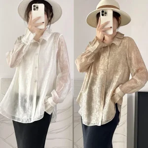 Double Layer Silk Blouse Spring New Sle Chinese Sle Floral Collar irt Women's Loose Fit Long Sve Breathable Polyester - AliExpress Shirts & Blouses