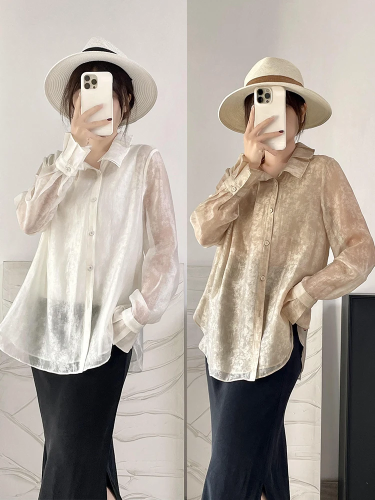Double Layer Silk Blouse Spring New Sle Chinese Sle Floral Collar irt Women's Loose Fit Long Sve Breathable Polyester - AliExpress Shirts & Blouses