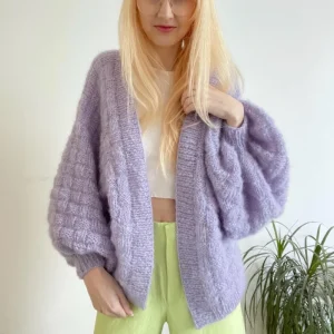 Fragrant taro purple loose casual lazy style top, lantern sleeves, knitted sweater, cardigan, women's long sleeved handmade weav - AliExpress Sweaters&Jumpers