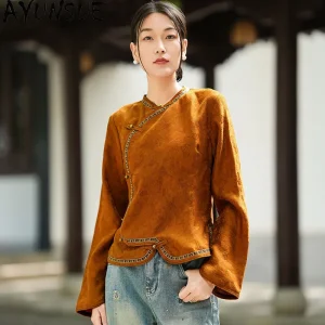 AYUNSUE Red Cloud Yarn Women's Blouses and Shirts Long Sleeve Tops for Woman Elegant Retro Top Woman Clothes Spring Autumn - AliExpress Shirts & Blouses