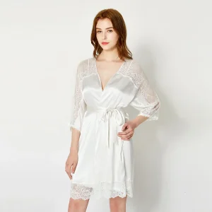 100% Mulberry Silk Robe & Chemise 2 Piece Set Women Lace Trim Kimono Sleeve Bridal Robes Sleepwear Luxury Satin Nightwear Pajama - AliExpress Women's Sleep & Lounge