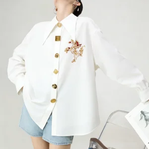 White  Pattern Embroidery Casual Long Sve Women's irt Spring 2026 New Unique Super Beautiful Top Loose Fit Polyeste... - AliExpress Shirts & Blouses