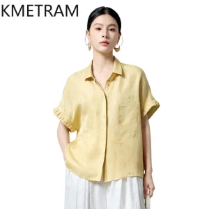 KMETRAM 19MM 92.4% Real Mulberry Silk Women's Blouses and Shirts Fashion Short Sleeve Summer Tops for Woman Clothing 2026 блузка - AliExpress Shirts & Blouses