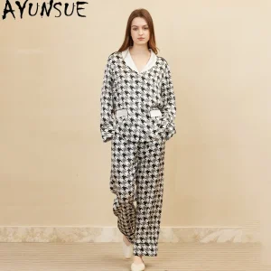 AYUNSUE 100% Mulberry Silk Pajamas for Women 19MM Silk Printed Pyjamas 2026 Spring Summer Sleepwear Bathrobes Pijama Feminino - AliExpress Women's Sleep & Lounge