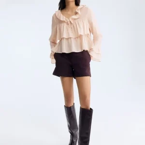 Spring Women's Casual Sle irt HM Gathered  Long Sve V-Ne Polyester Rayon Blend Comfortable Fit Faion irt - AliExpress Shirts & Blouses