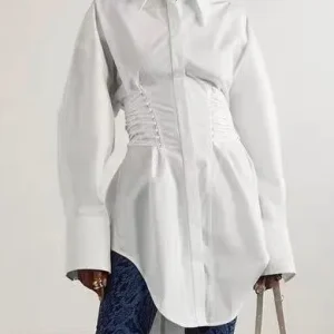 Slimming Long Sve irt Belted Design Casual Sle Cotton Women's Dr irt Bla White Breathable Comfortable Spring Dr - AliExpress Shirts & Blouses