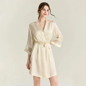 19MM 100% Mulberry Silk Bride Wedding Robe Set Negligee Nightgown with Chest Pad Sexy Kimono Short Bathrobe Dressing Gown Pajama - AliExpress Women's Sleep & Lounge