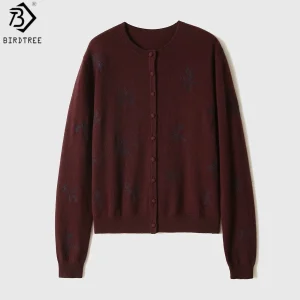 Birdtree,90% Wool 10% Cashmere Knitted Cardigan,O-neck,Full Sleeve,Women Embroidery Casual Blouse,2026 Spring New T61419JF - AliExpress Sweaters&Jumpers