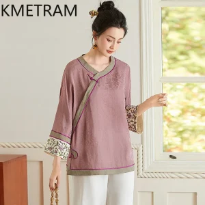 KMETRAM 100% Mulberry Silk Xiangyunsha Blouse Women 2026 Summer Elegant Loose Jacquard Three Quarter Sleeve Shirt Blusa Feminina - AliExpress Shirts & Blouses