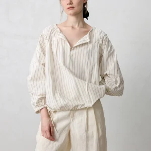 Summer New Arrival Pure Cotton Pleated Striped Hooded Shirt Women's Comfortable Breathable V-neck Long Sleeve Loose Fit Shirt - AliExpress Shirts & Blouses