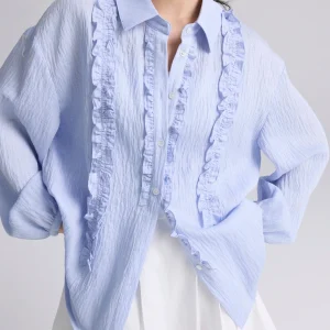 Elegant Acetate Blue Women's Shirt with Lace Trim White Fashionable Simple Style Long Sleeve  Collar Thin Warmth Spring New - AliExpress Shirts & Blouses