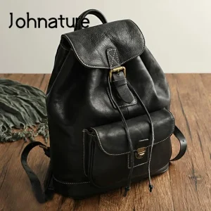 Johnature Leisure Travel Bag Natural Real Cow Leather Women Backpack 2026 New Vintage Large Capacity Cowhide Solid Color Backbag - AliExpress Women's Handbags