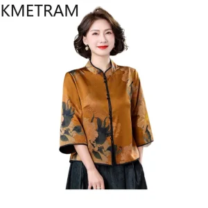 KMETRAM 100% Mulberry Silk Blouse Women 2026 Spring New Chinese-style Jacquard Stand Collar Half-sleeved Shirts Blusa Feminina - AliExpress Shirts & Blouses