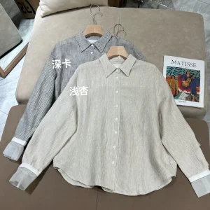 2026 Spring Summer New Women's Linen Striped Collar Long Sleeve Shirt - AliExpress Shirts & Blouses